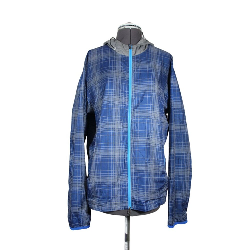 Nike Running‎ men's blue plaid extreme light hooded full zip running jacket M